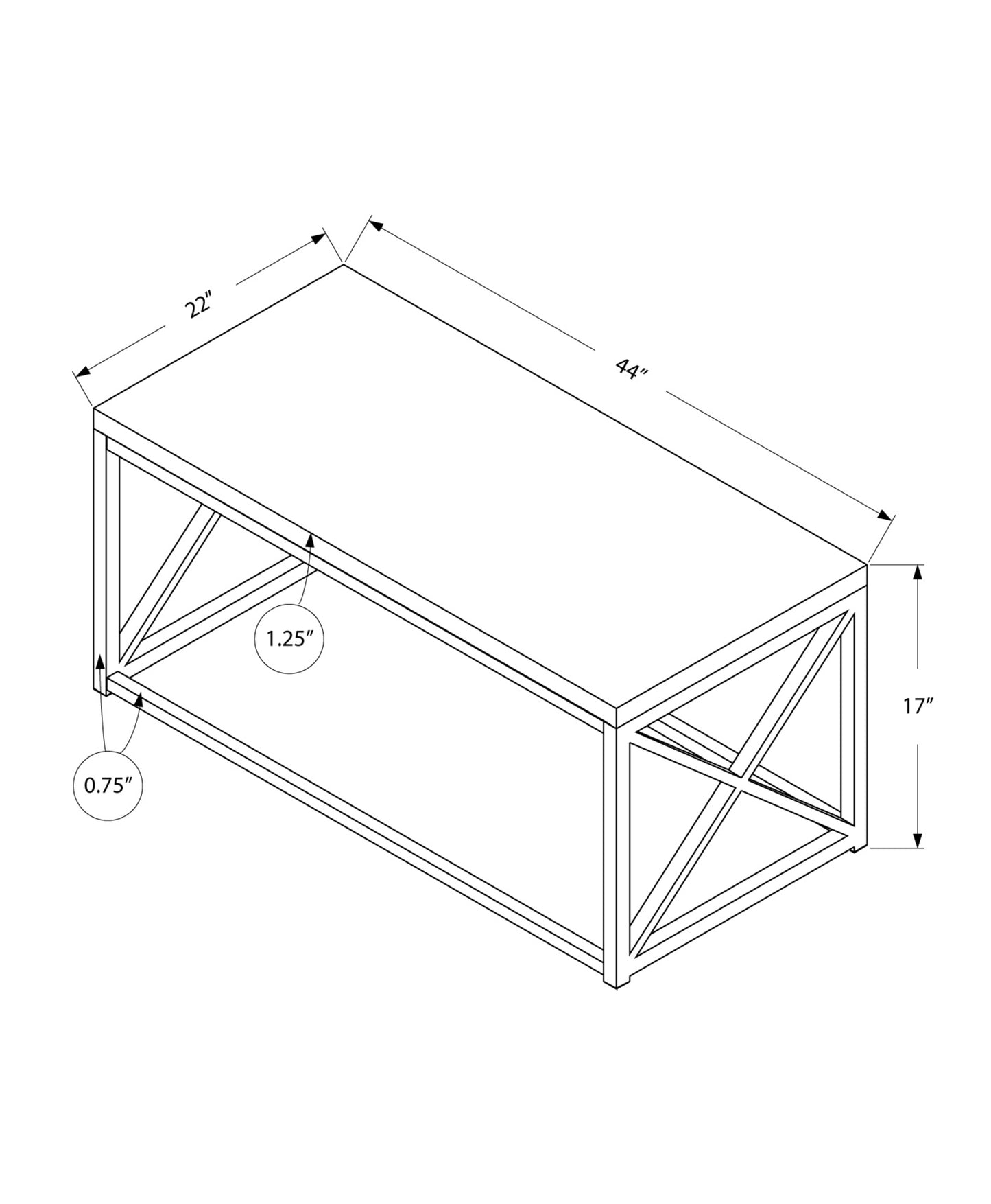44" Gray And Silver Iron Coffee Table