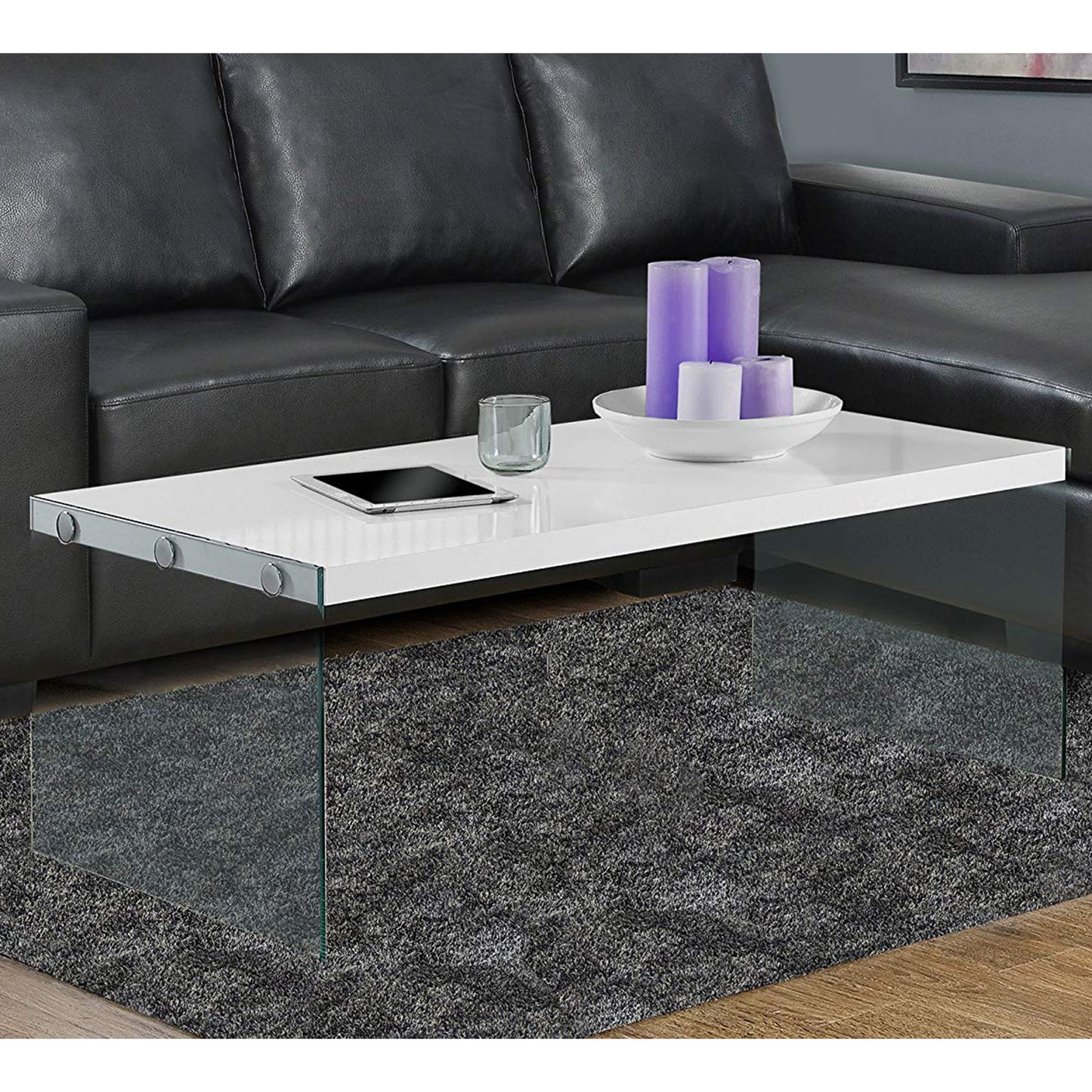 44" Taupe And Clear Glass Coffee Table