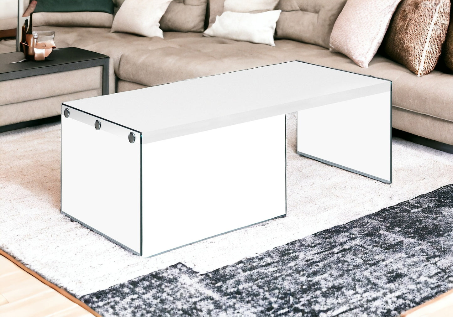 44" Taupe And Clear Glass Coffee Table