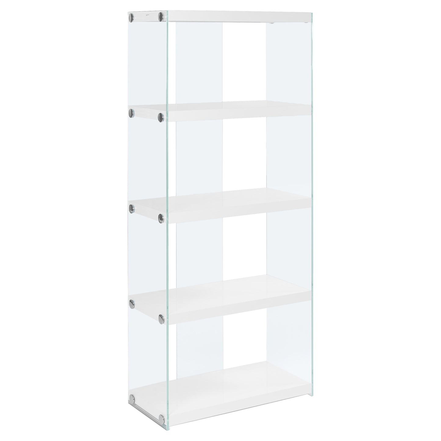 60" Grey Cement Particle Board And Clear Tempered Glass Bookcase