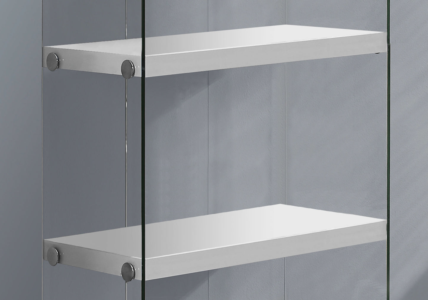 60" Grey Cement Particle Board And Clear Tempered Glass Bookcase