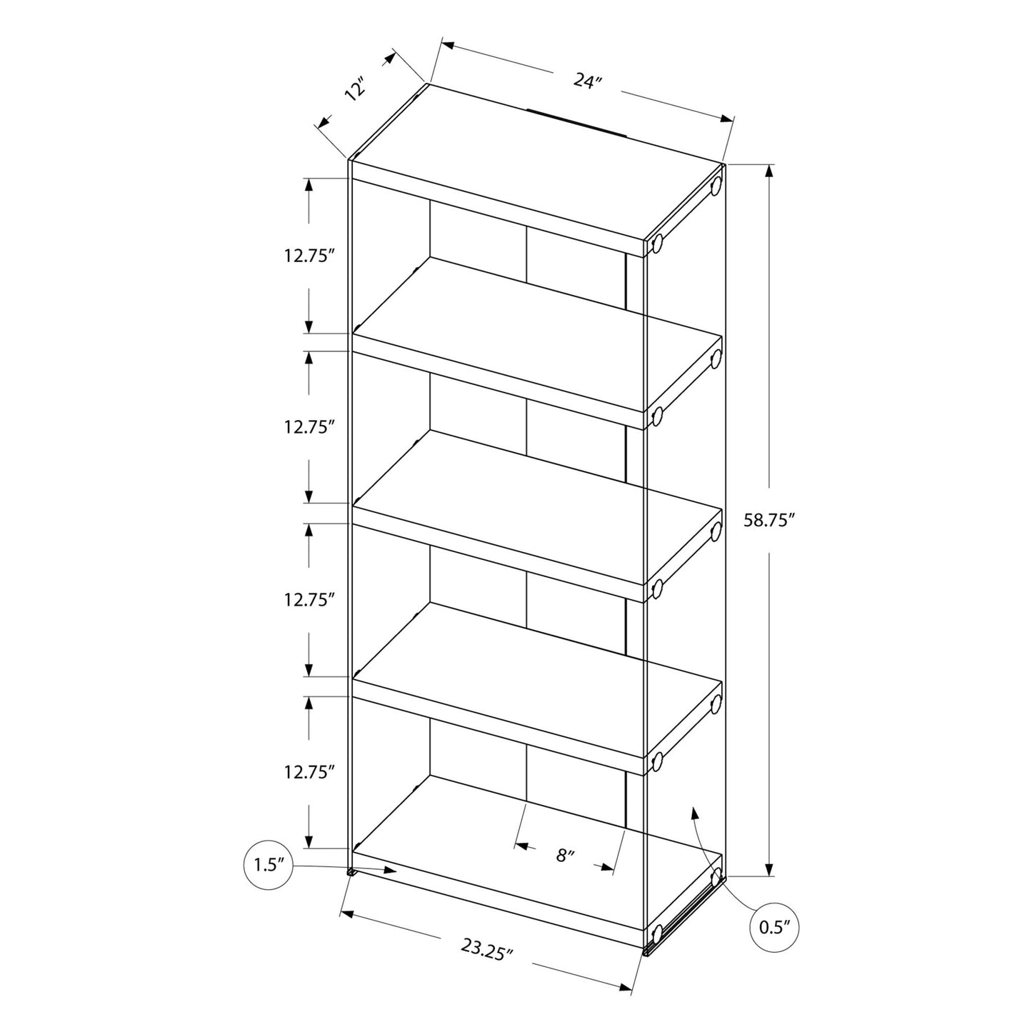 60" Grey Cement Particle Board And Clear Tempered Glass Bookcase