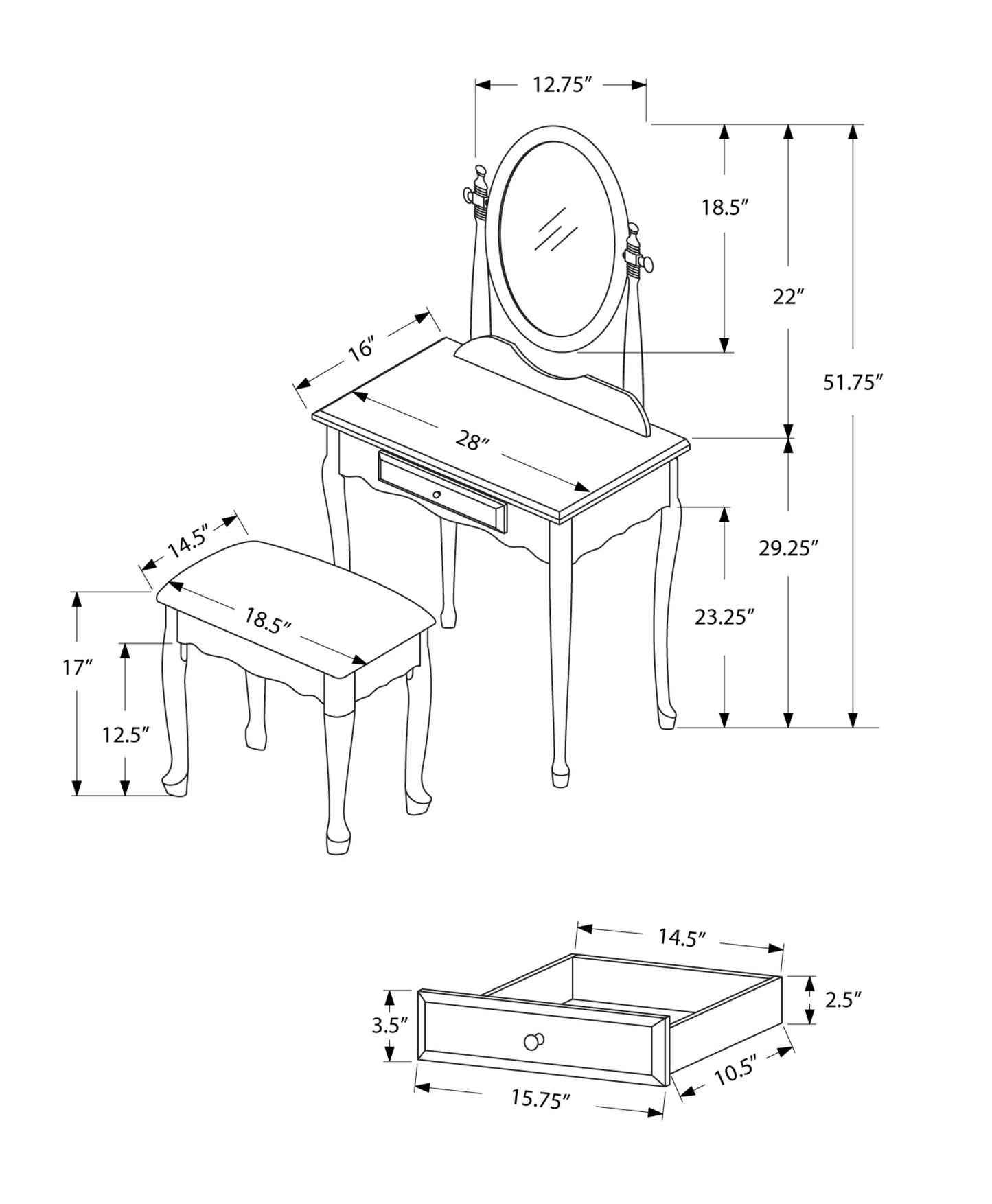 69" White One Drawer Mirrored Nightstand