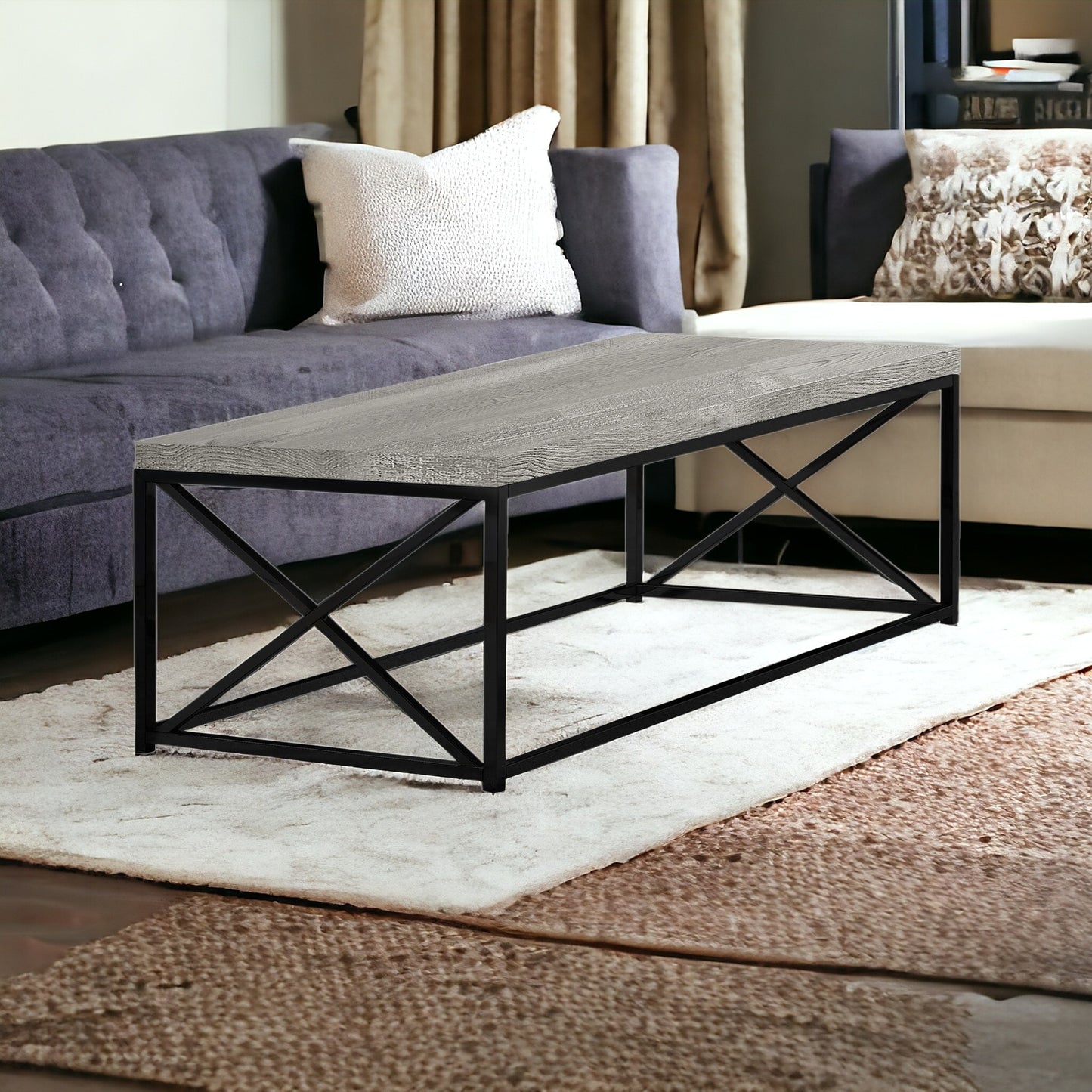 44" Brown And Black Iron Coffee Table