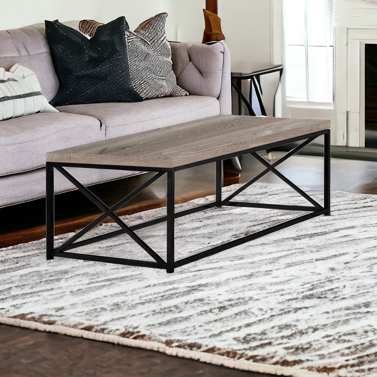 44" Brown And Black Iron Coffee Table