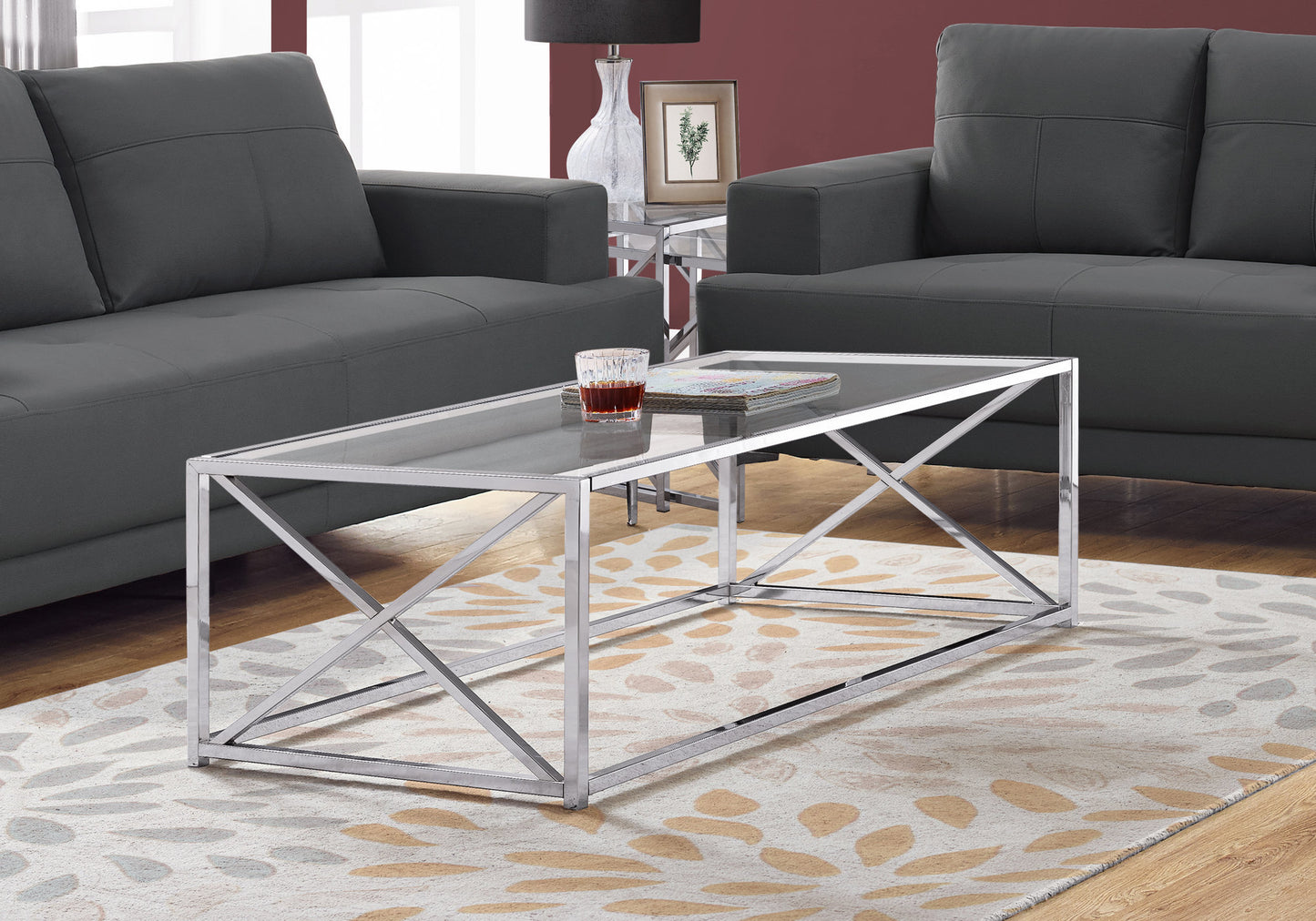 17.25" Gold Metal And Clear Tempered Glass Coffee Table