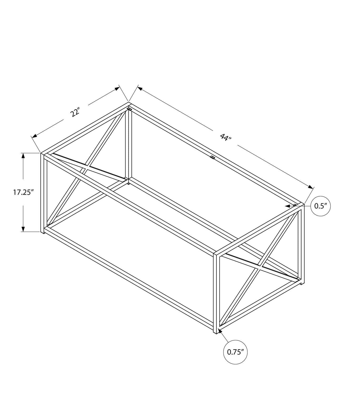 17.25" Gold Metal And Clear Tempered Glass Coffee Table