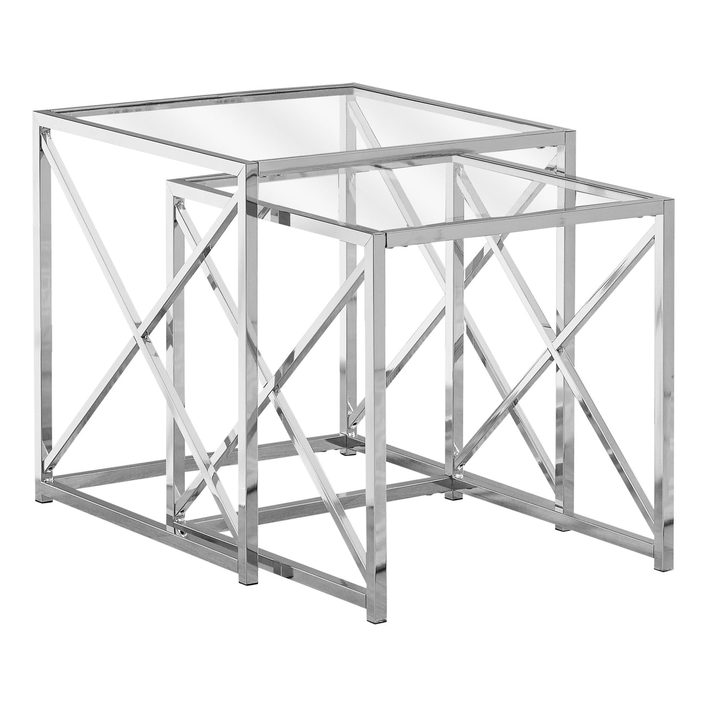 38" Gold Metal And Tempered Glass Two Pieces Nesting Table Set