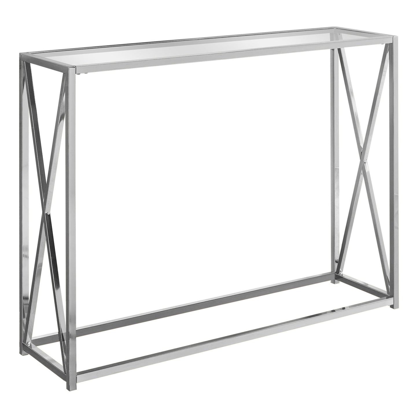 42" Clear And Silver Glass Frame Console Table