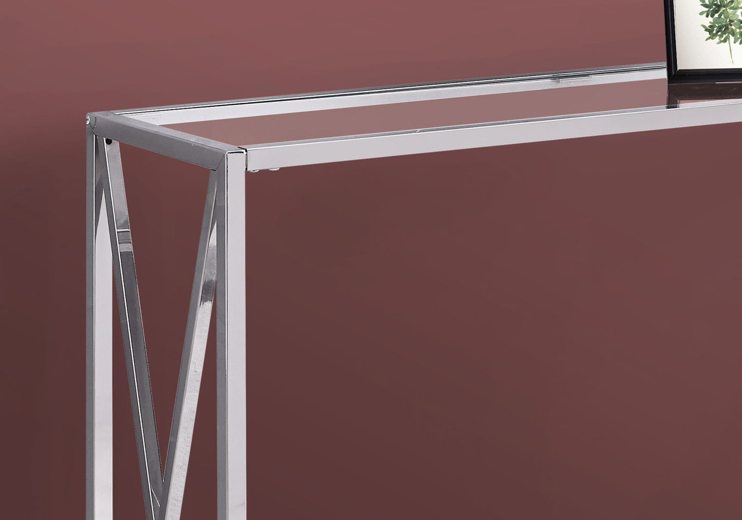 42" Clear And Silver Glass Frame Console Table