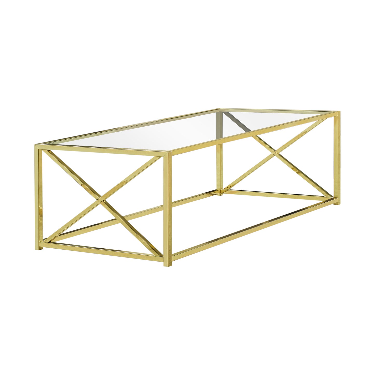 17.25" Gold Metal And Clear Tempered Glass Coffee Table