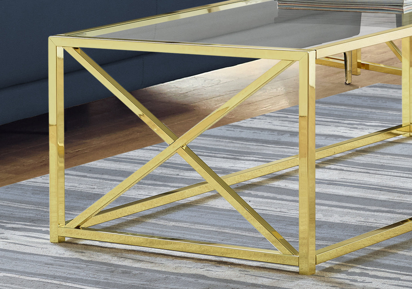 17.25" Gold Metal And Clear Tempered Glass Coffee Table