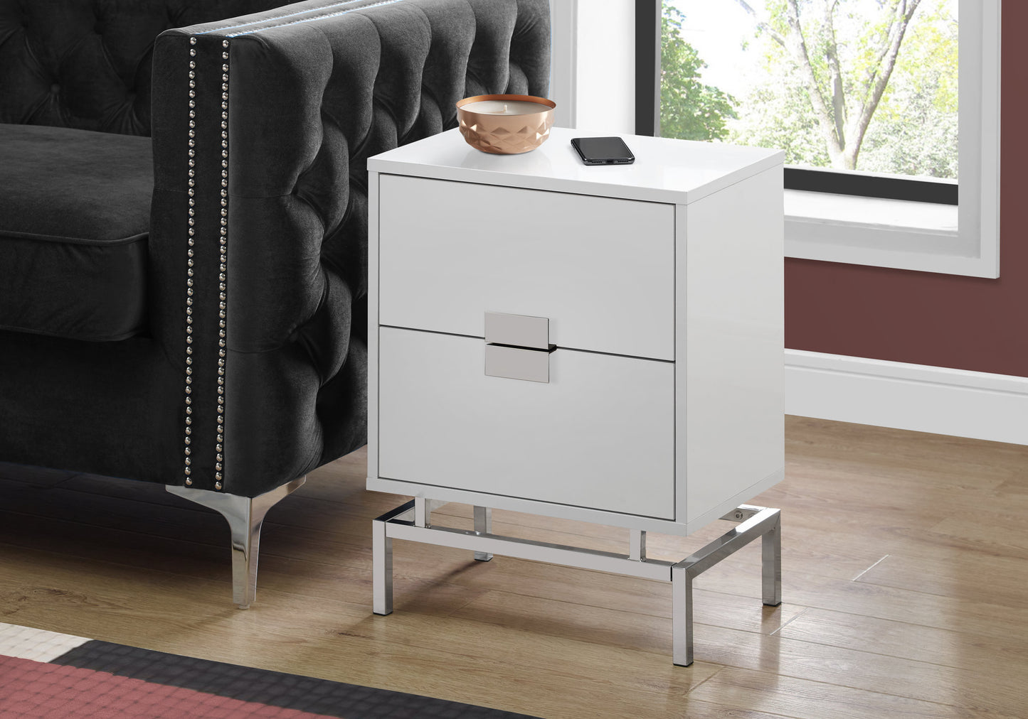 24" Gold And Black End Table With Two Drawers