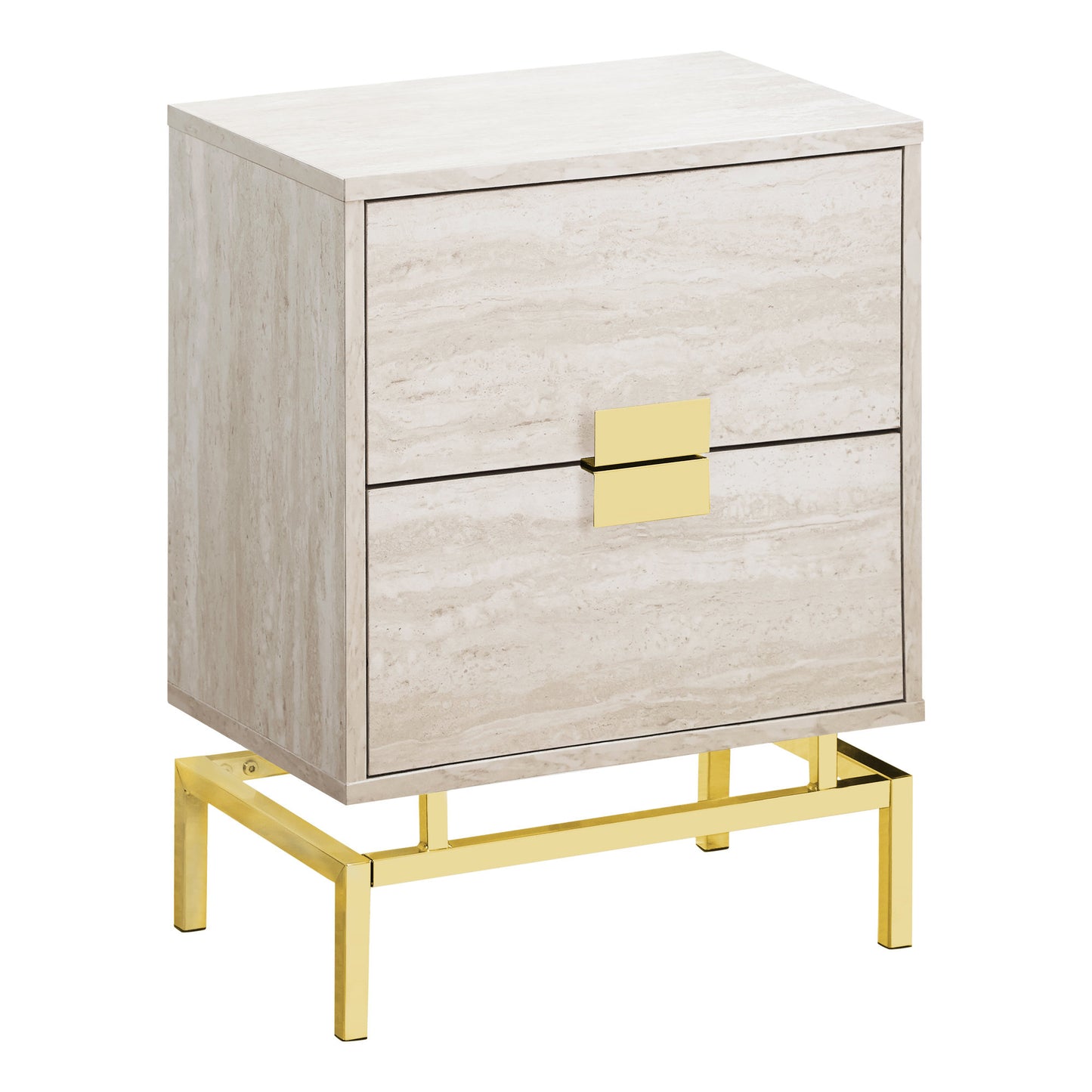 24" Gold And Black End Table With Two Drawers