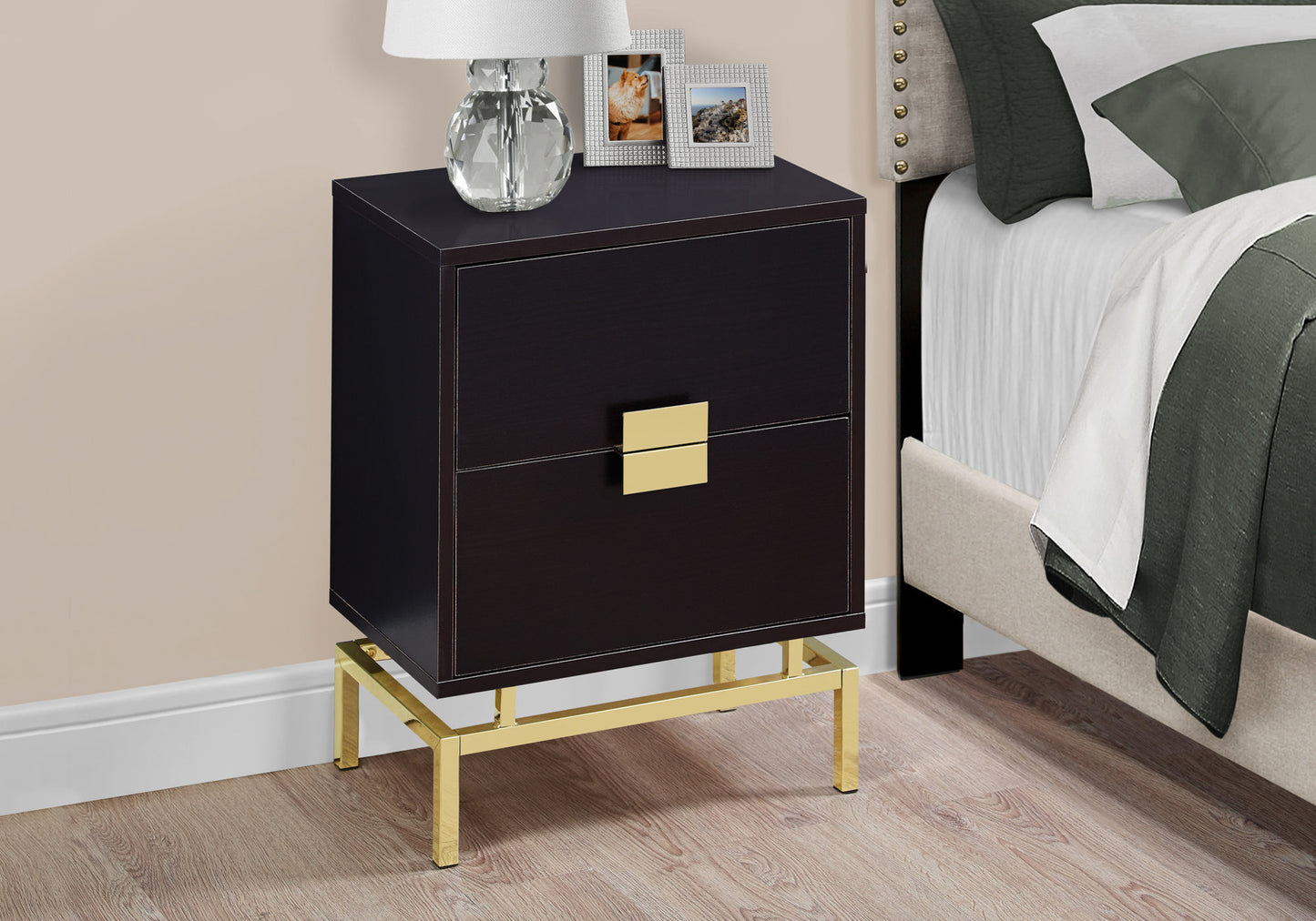 24" Gold And Black End Table With Two Drawers