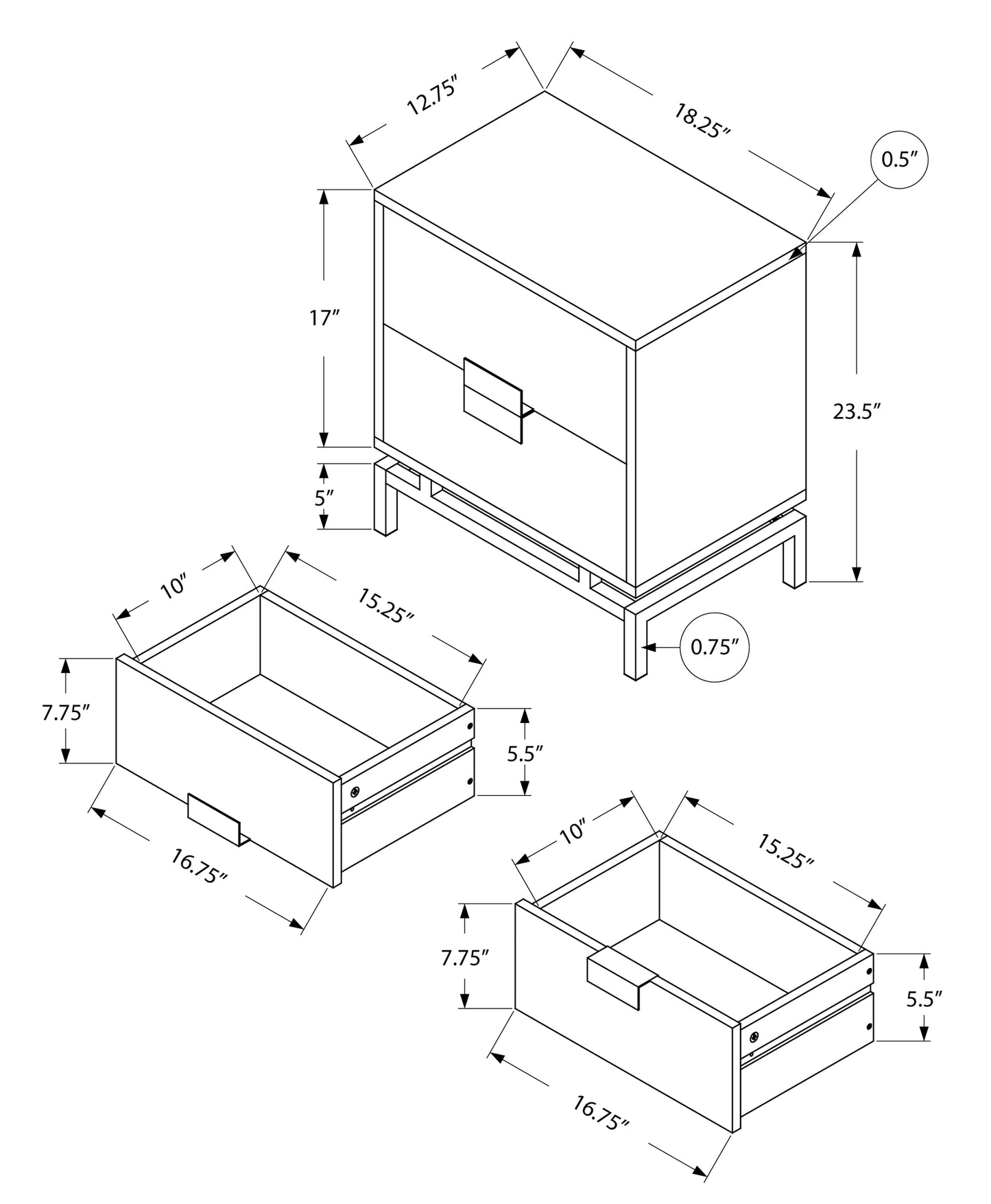 24" Gold And Black End Table With Two Drawers