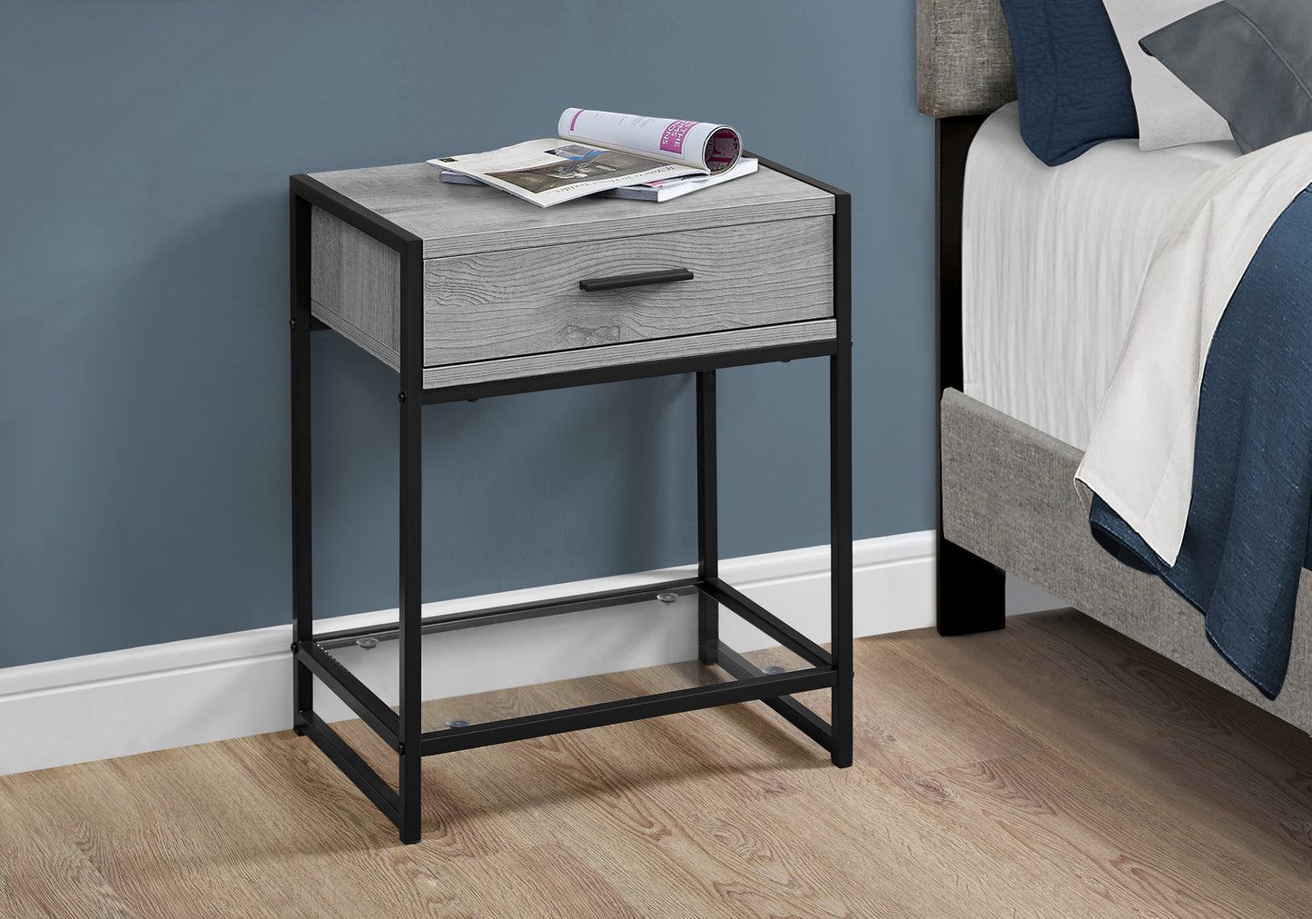 22" Black End Table With Drawer And Shelf