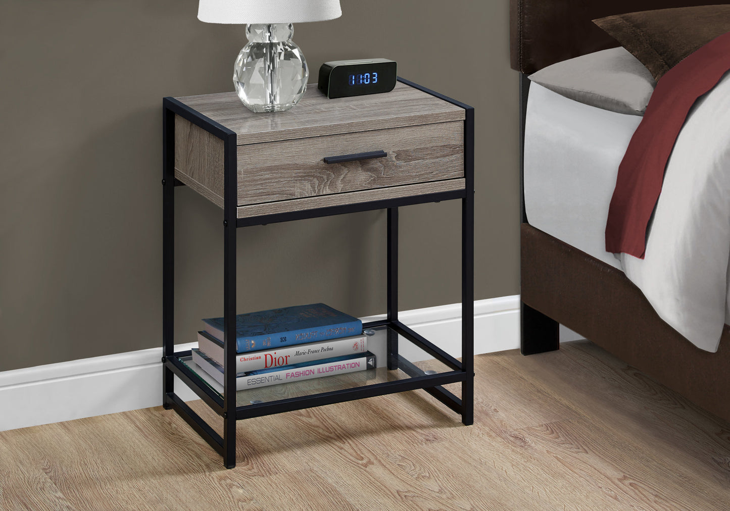 22" Black End Table With Drawer And Shelf