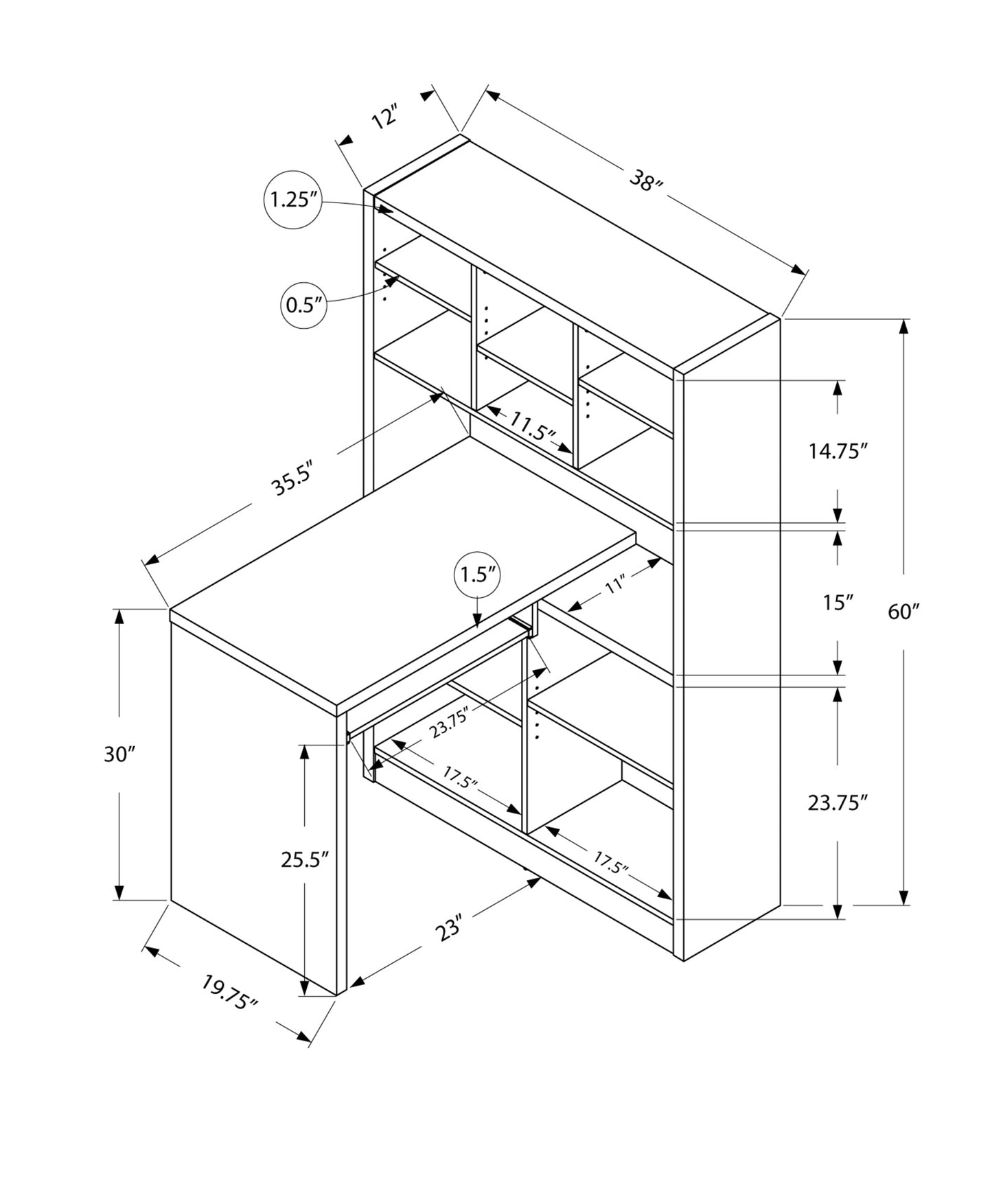 38" Brown L-Shape Computer Desk
