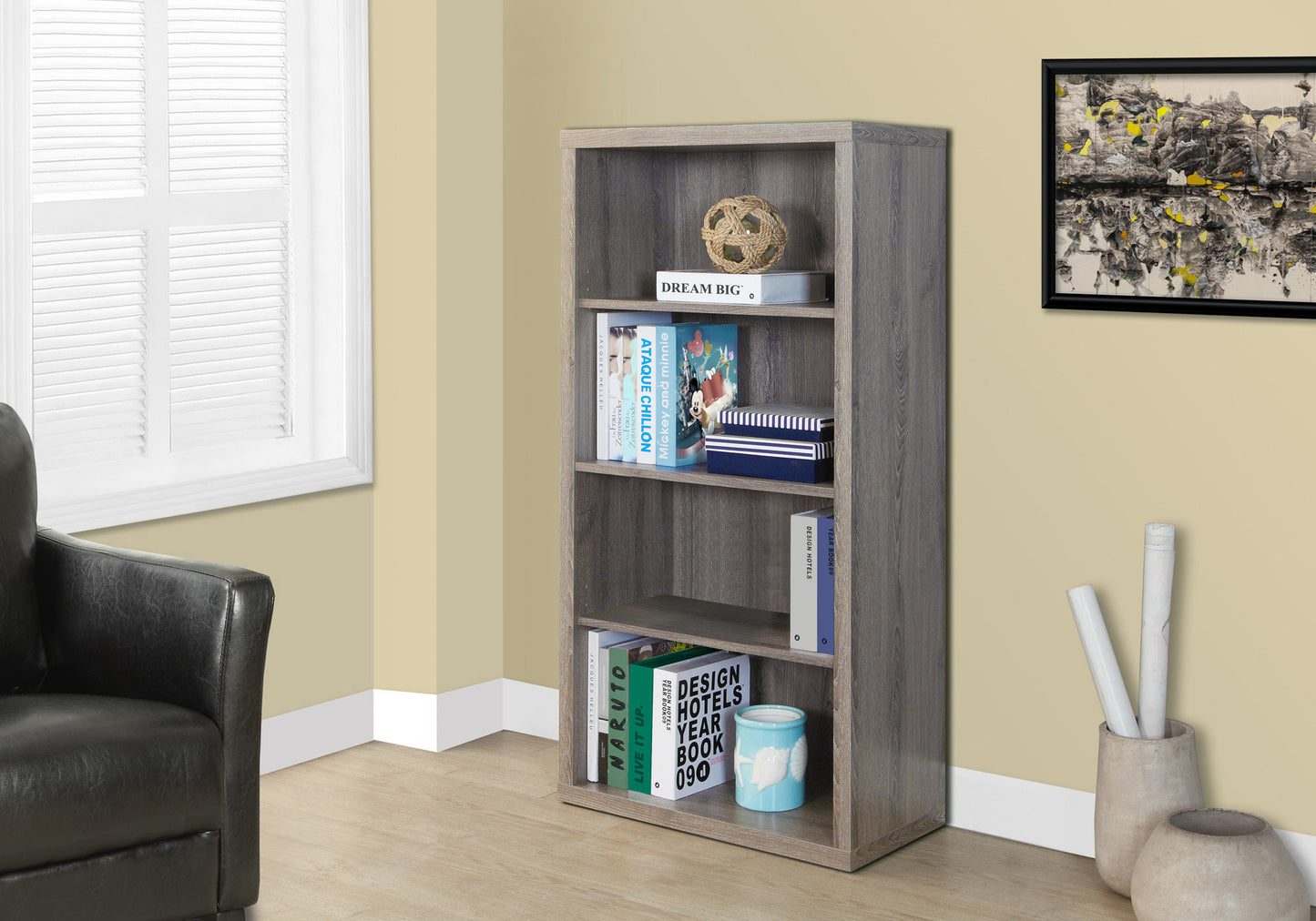 48" Brown Four Tier Standard Bookcase