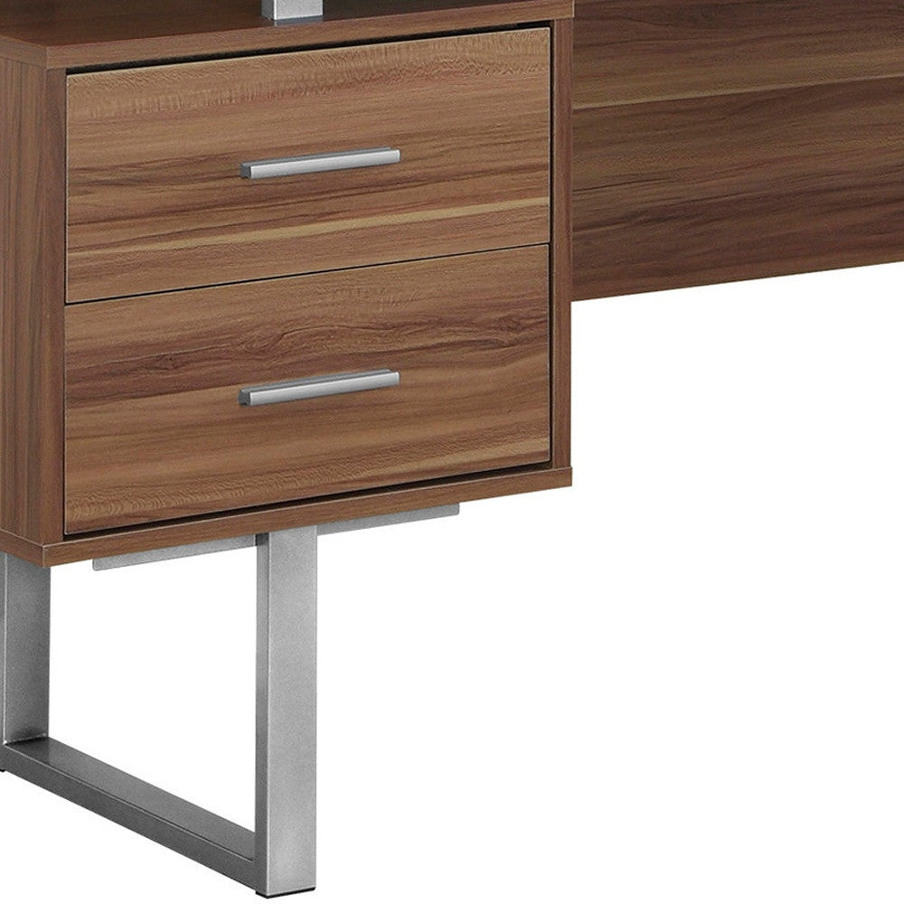 24" Brown Rectangular Computer Desk With Three Drawers