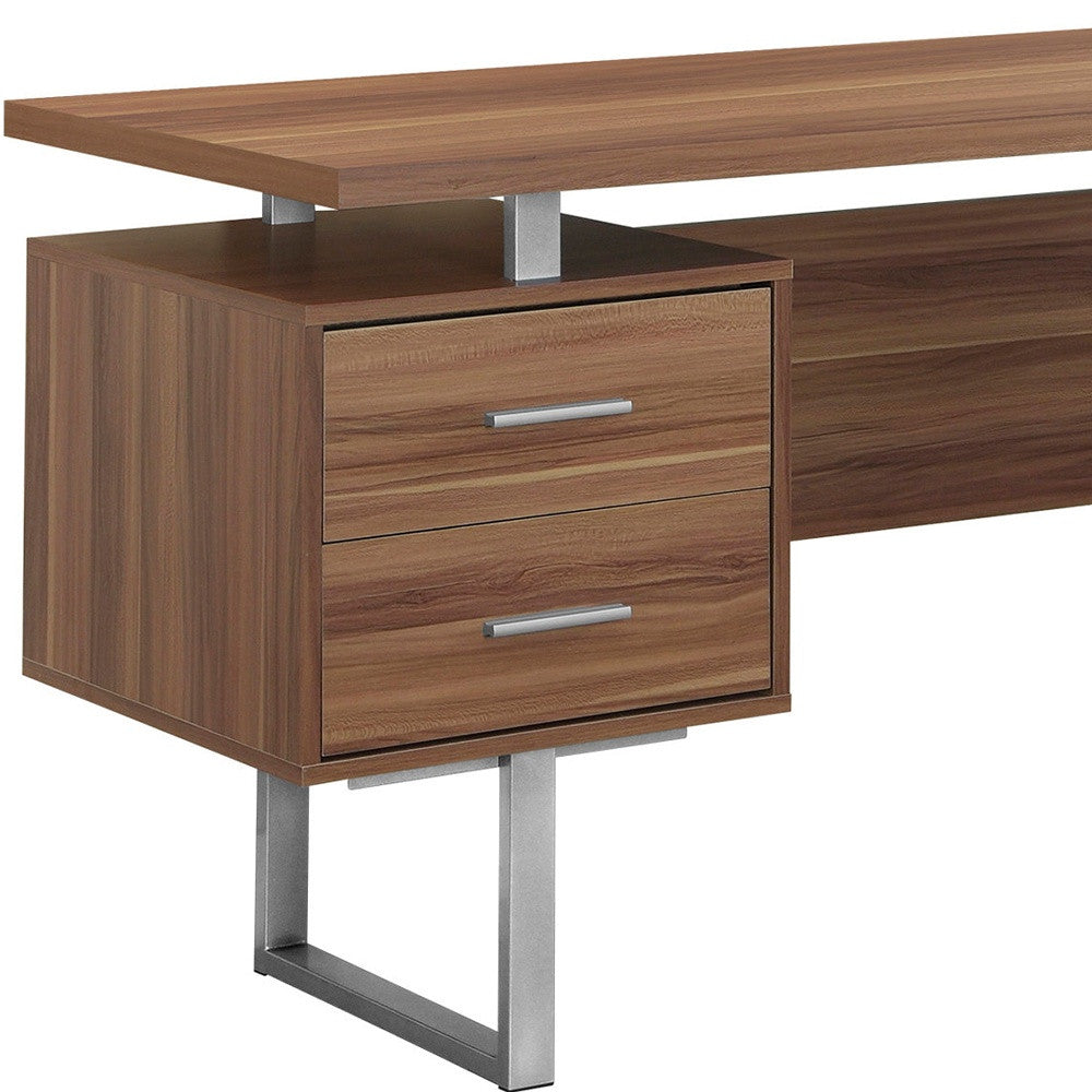 24" Brown Rectangular Computer Desk With Three Drawers
