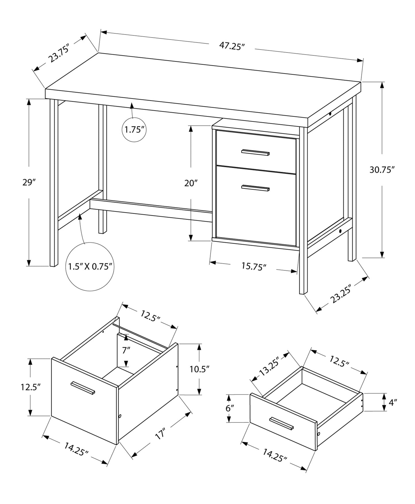 24" White Rectangular Computer Desk