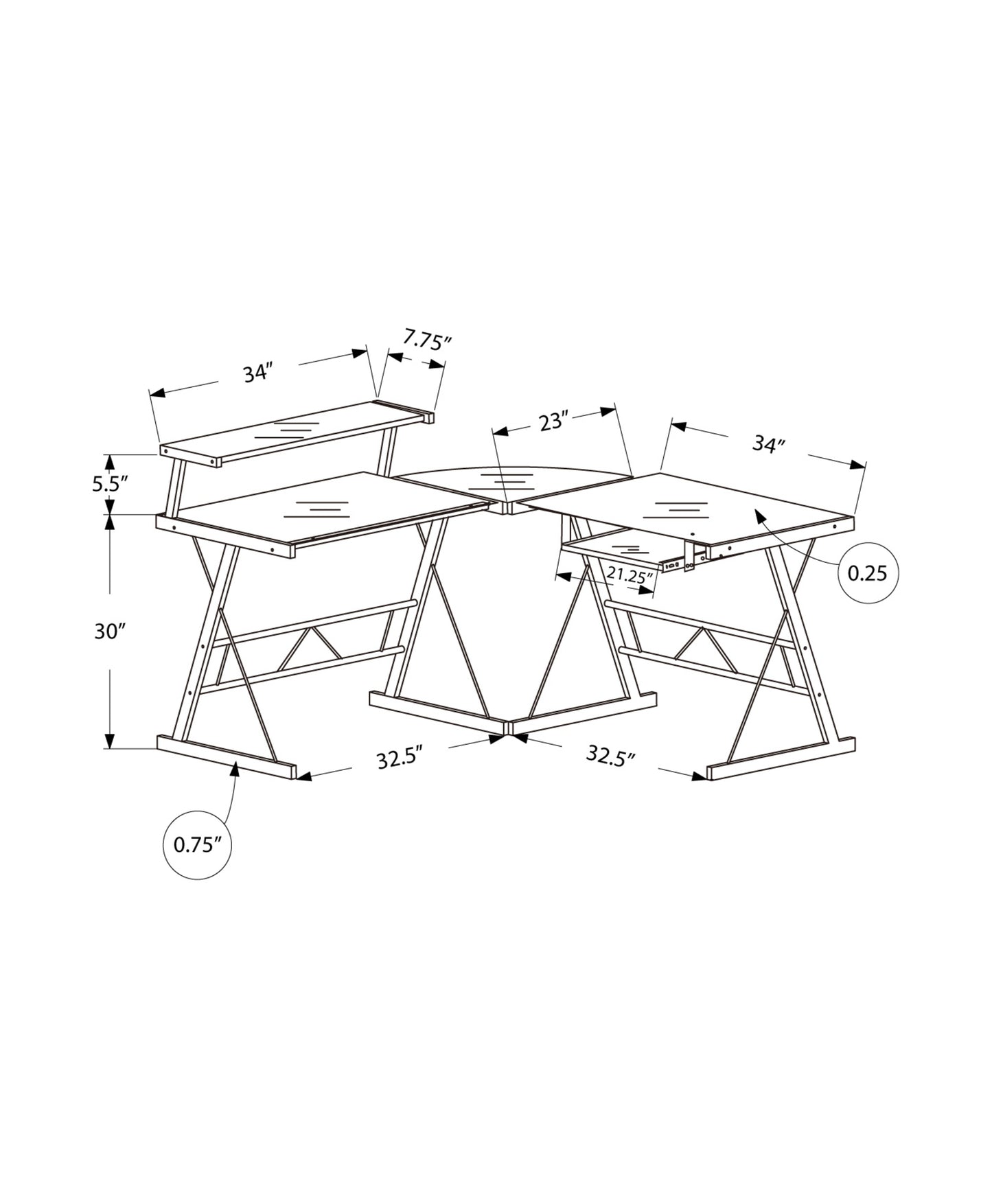 23" Black L-Shape Computer Desk