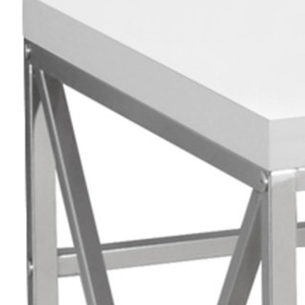 29.75" Glossy White Particle Board And Chrome Metal Computer Desk