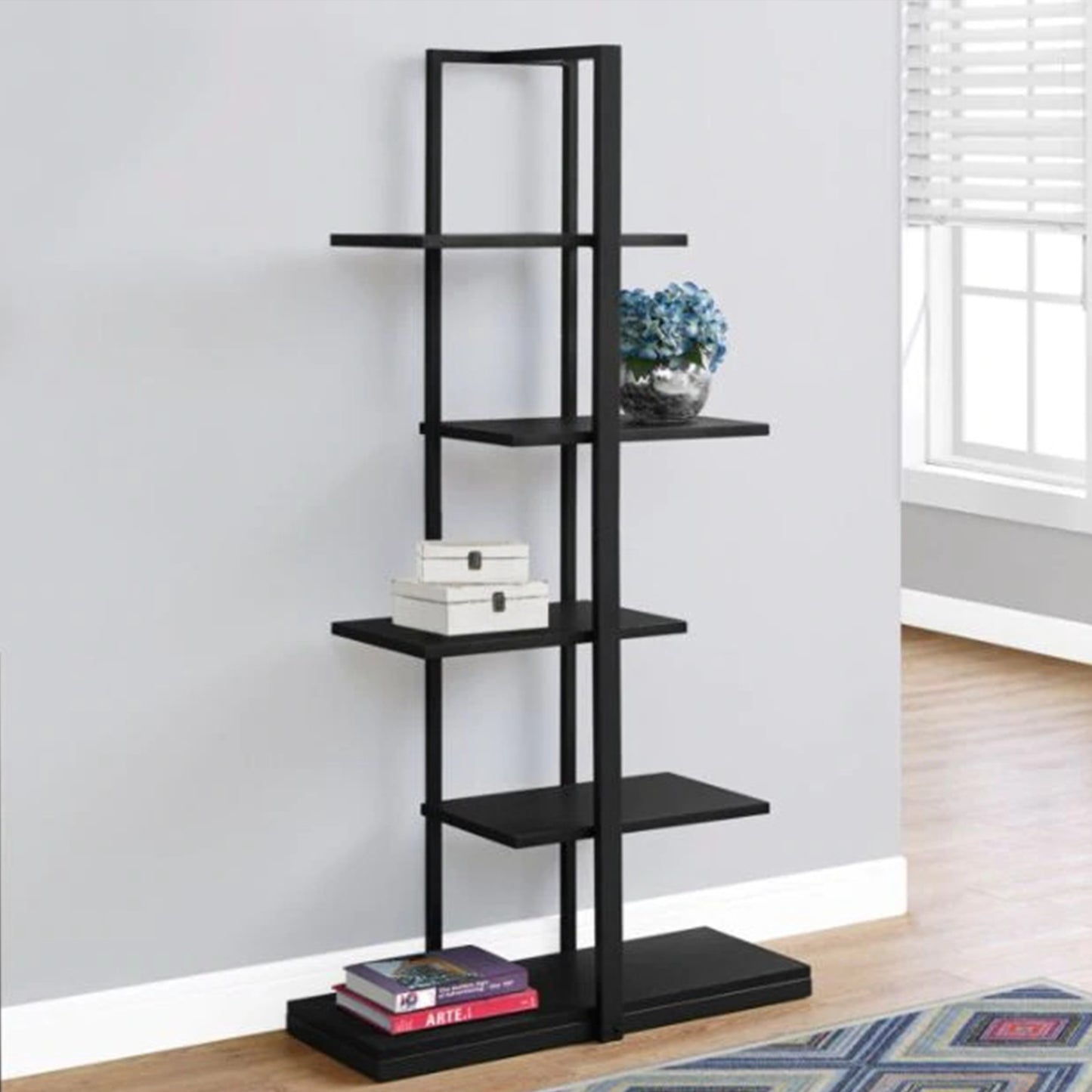 60" Black Metal Five Tier Etagere Bookcase