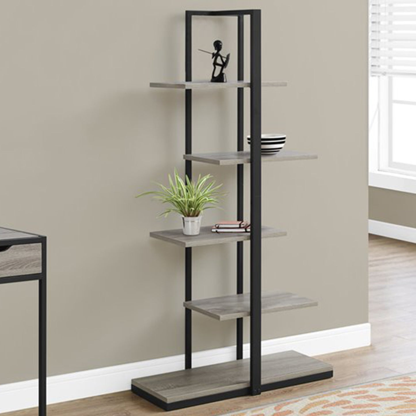 60" Black Metal Five Tier Etagere Bookcase