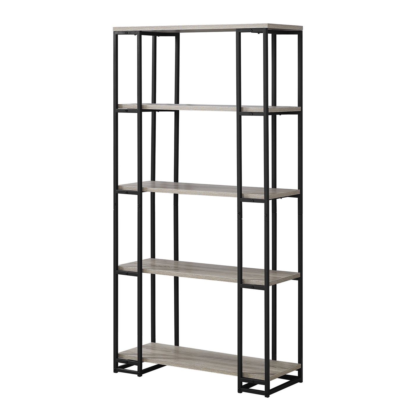 12.5" X 32" X 62" Dark Taupe Black Mdf Metal Bookcase