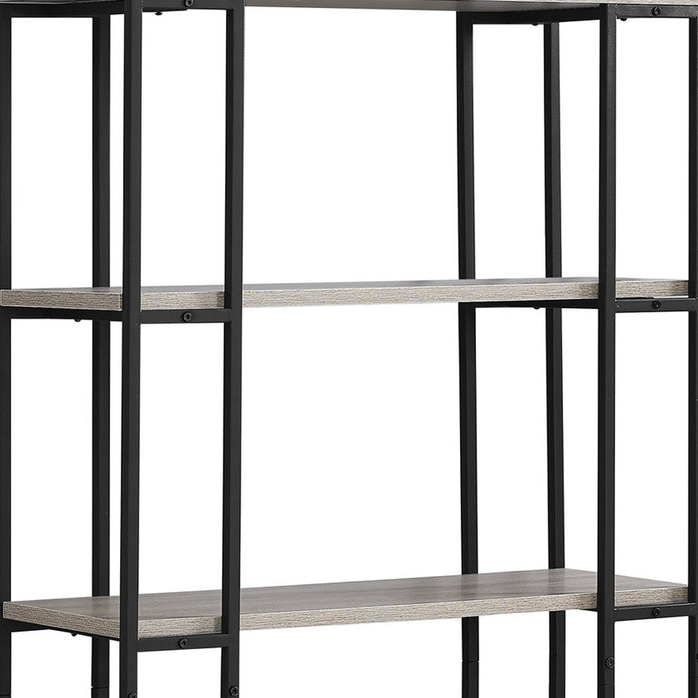 12.5" X 32" X 62" Dark Taupe Black Mdf Metal Bookcase