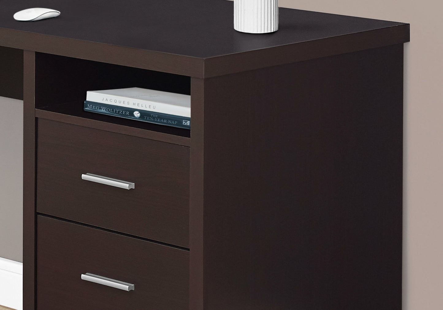 47" Taupe L-Shape Computer Desk With Two Drawers