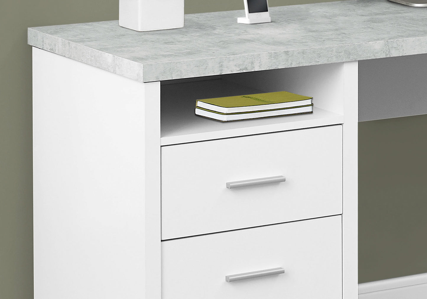 47" Taupe L-Shape Computer Desk With Two Drawers