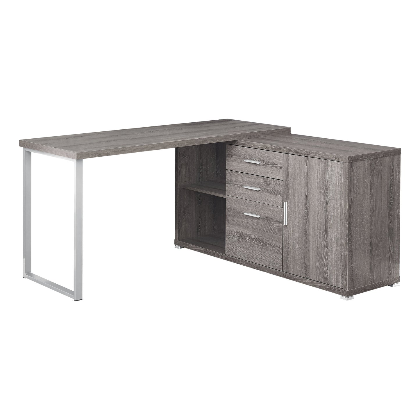 57" Grey L-Shape Computer Desk With Three Drawers