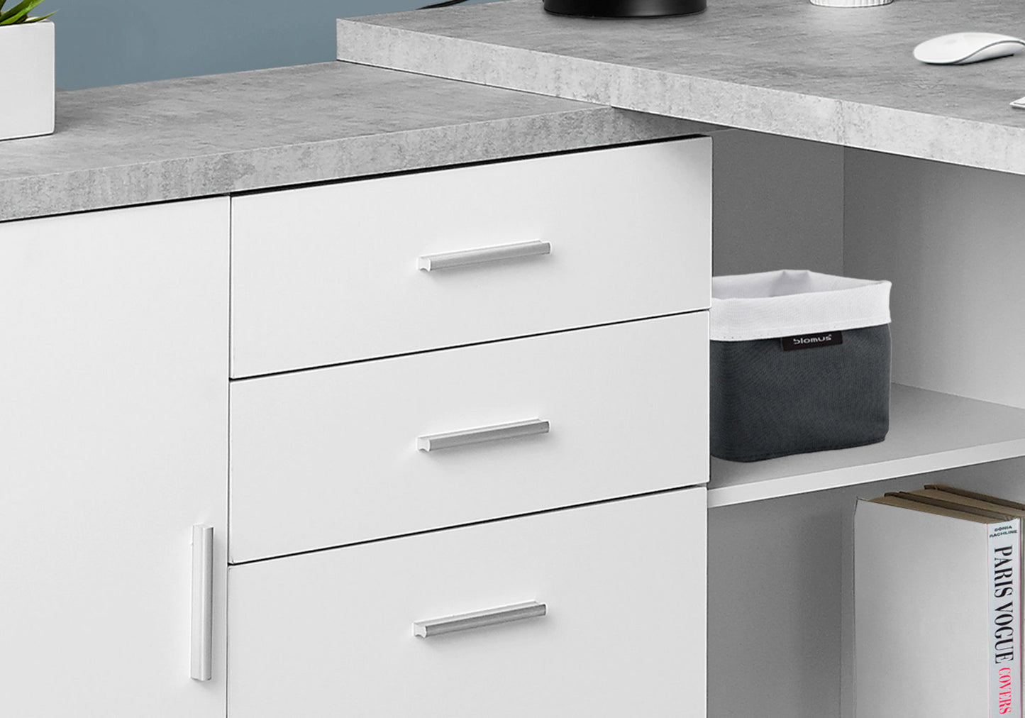 57" Grey L-Shape Computer Desk With Three Drawers