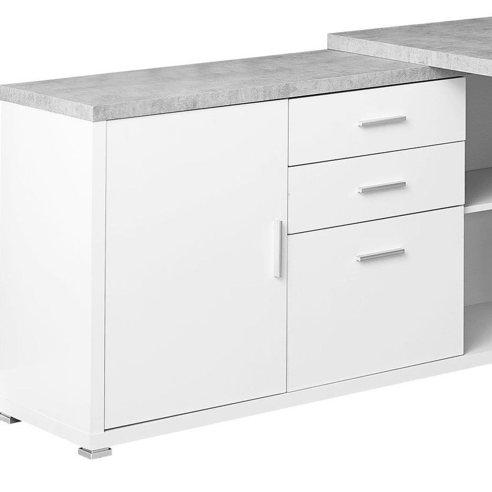 57" Grey L-Shape Computer Desk With Three Drawers