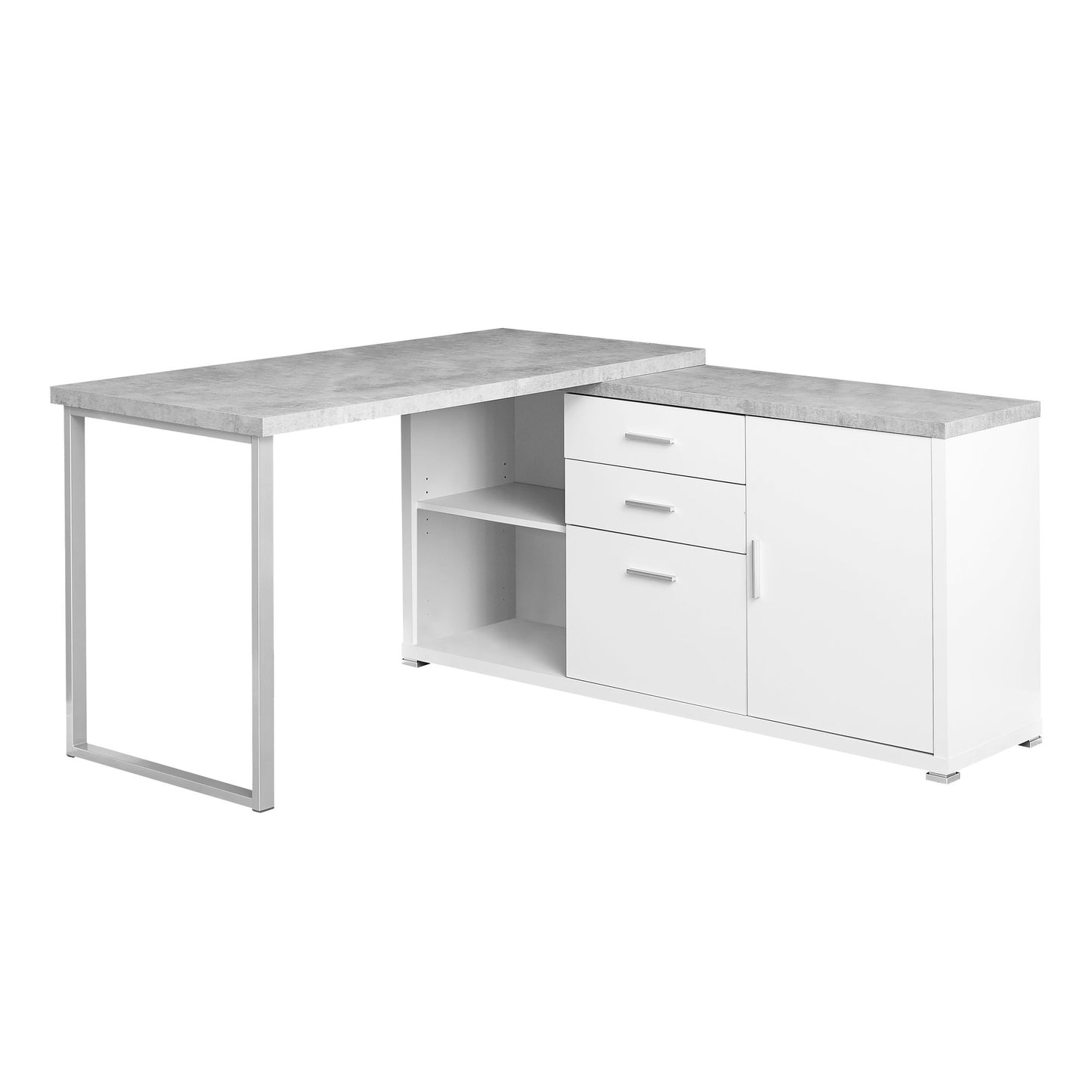 57" Grey L-Shape Computer Desk With Three Drawers