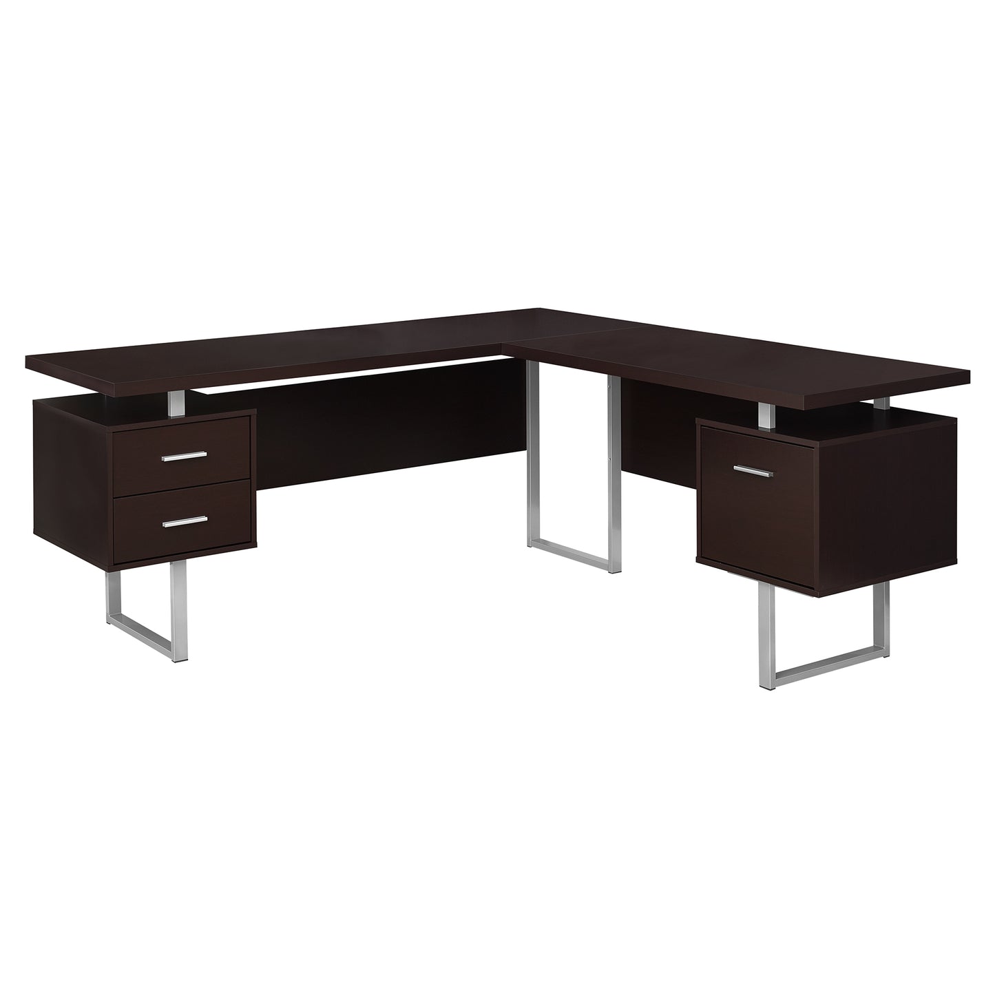 71" Taupe L-Shape Computer Desk With Three Drawers