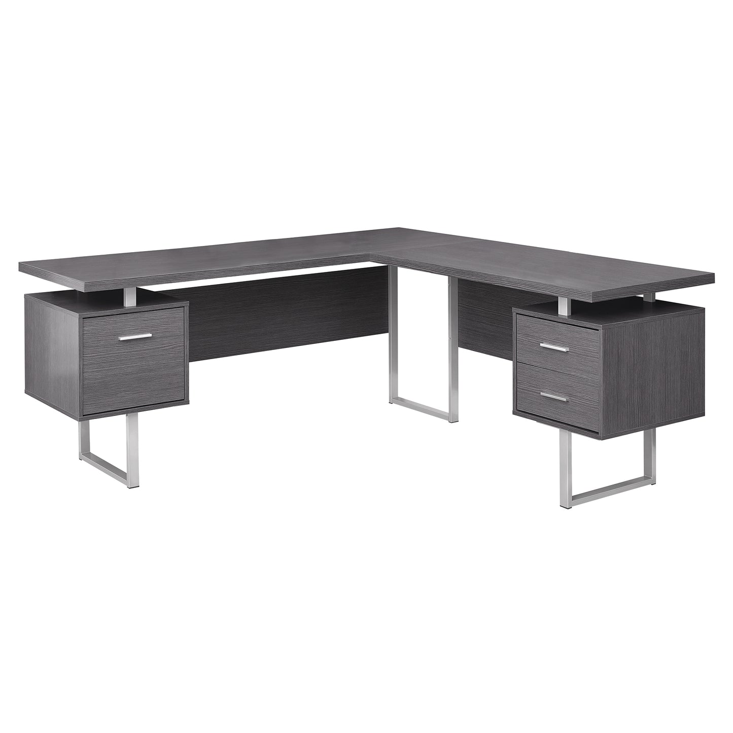 71" Taupe L-Shape Computer Desk With Three Drawers
