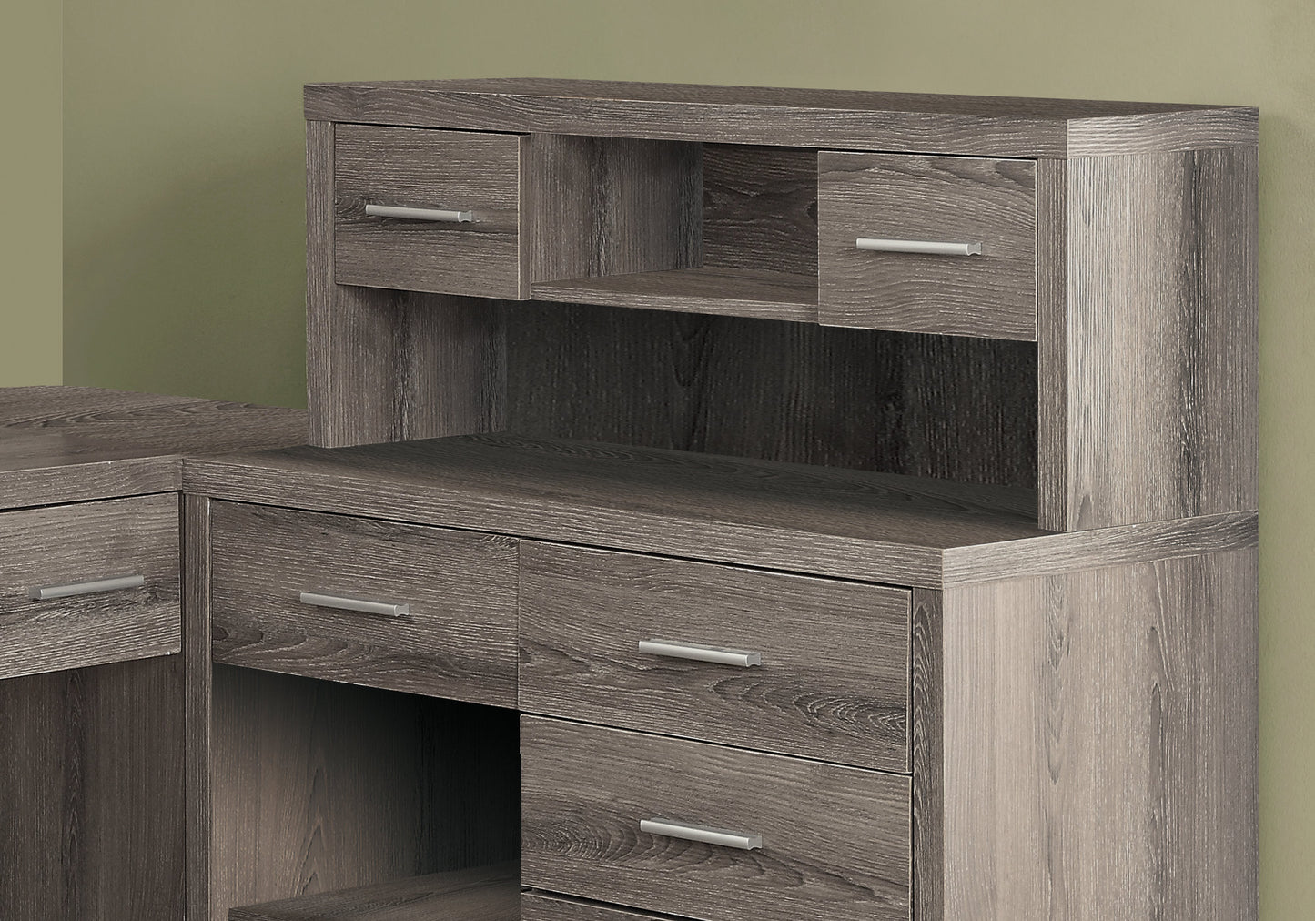 59" Taupe L-Shape Computer Desk With 8 Drawers