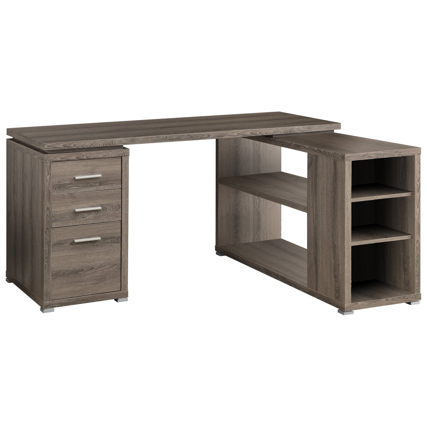 47" Brown L-Shape Computer Desk With Three Drawers