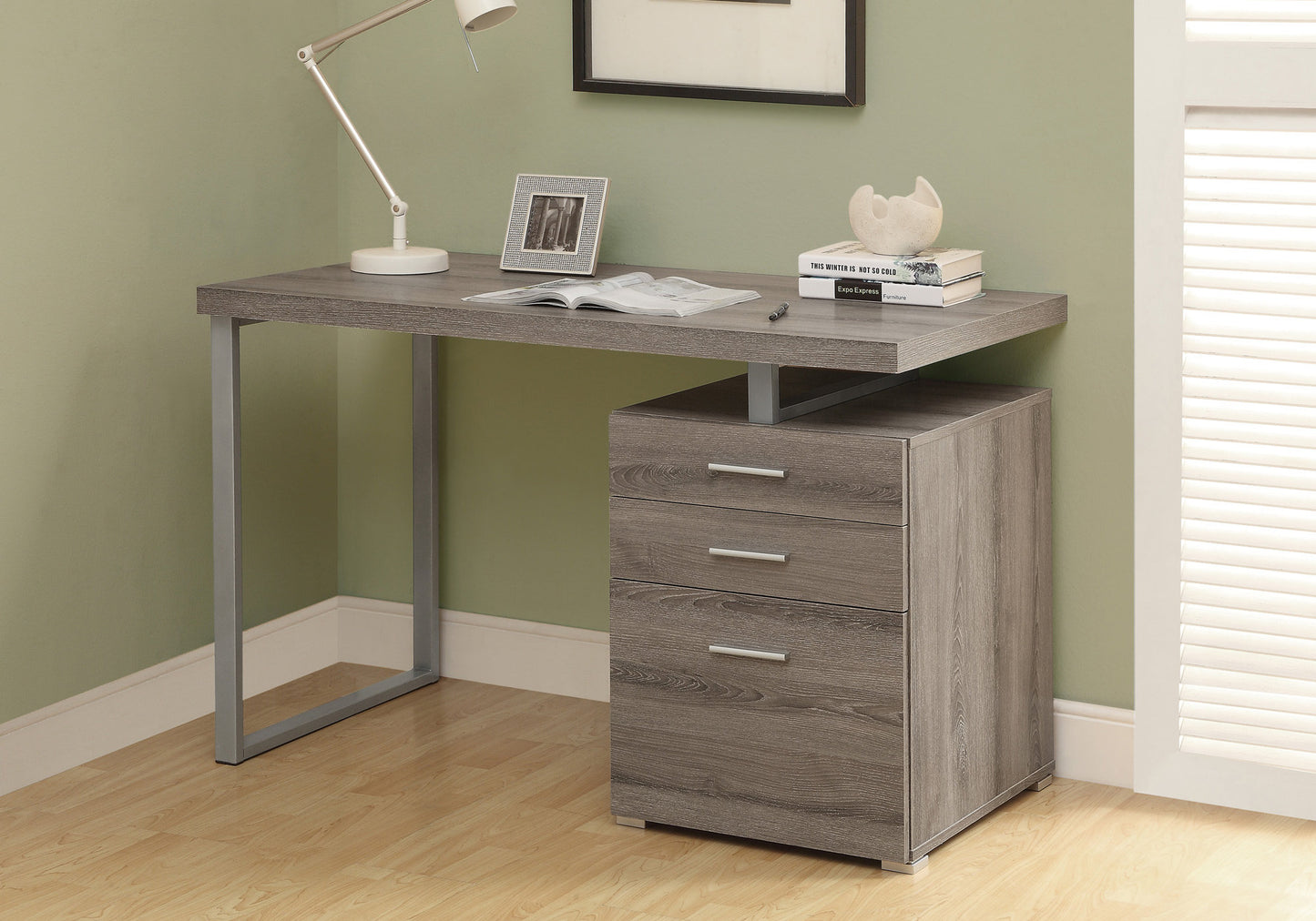 24" Brown Rectangular Computer Desk With Two Drawers