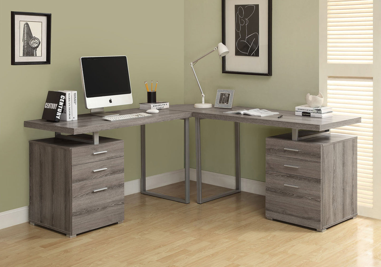 24" Brown Rectangular Computer Desk With Two Drawers