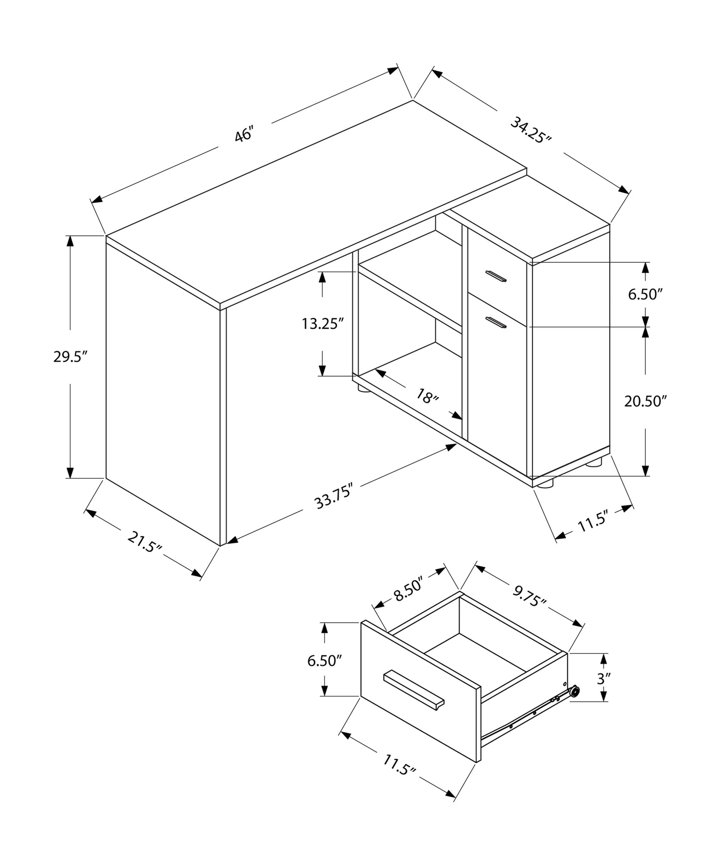 29.5" Particle Board And Laminate Computer Desk With A Storage Cabinet