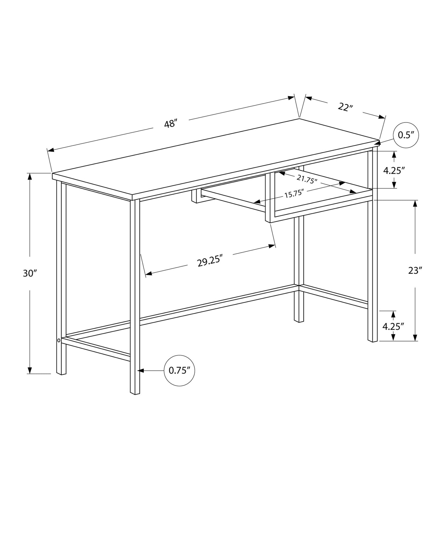 30" White Mdf And White Metal Computer Desk