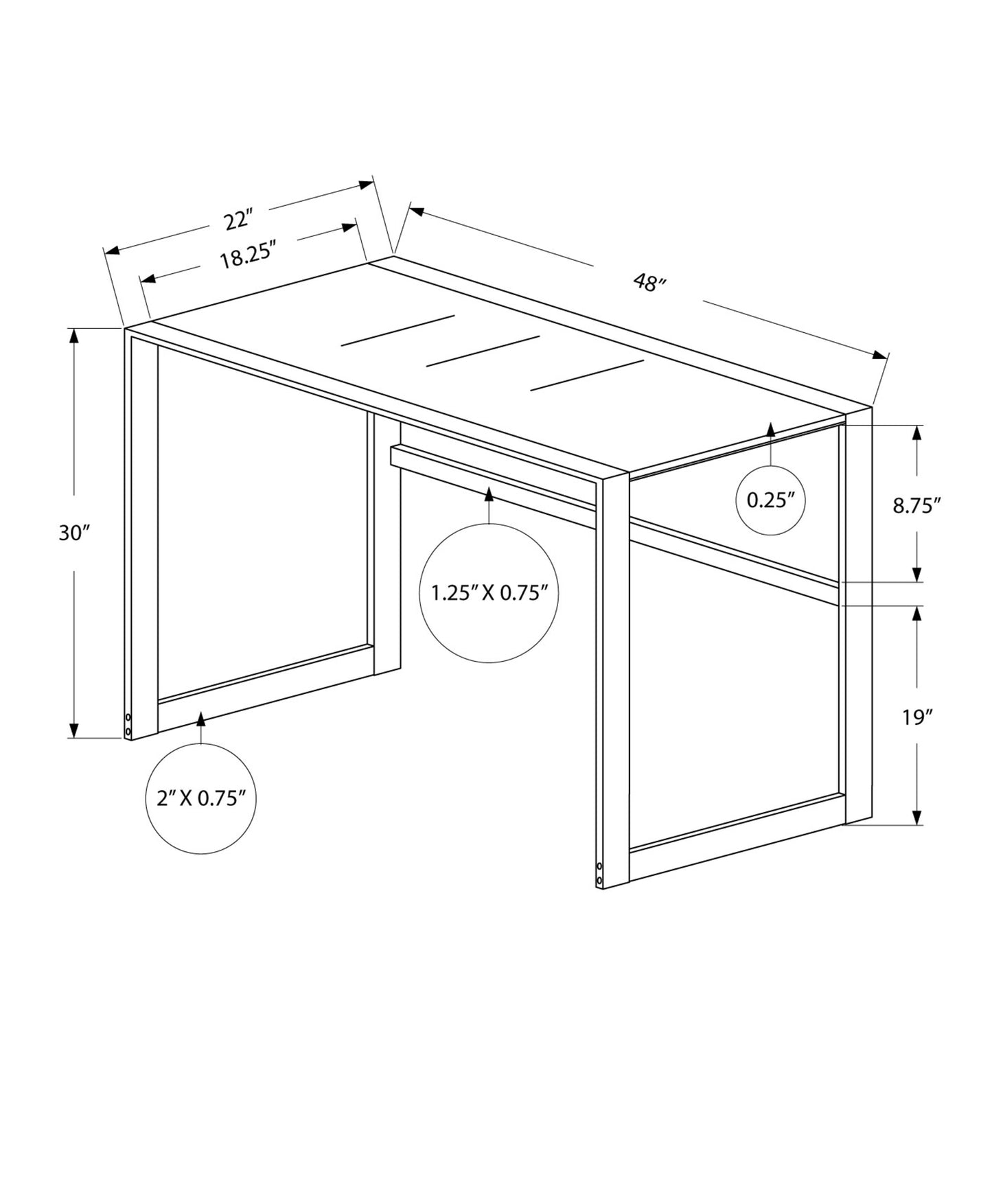 22" Black Rectangular Computer Desk
