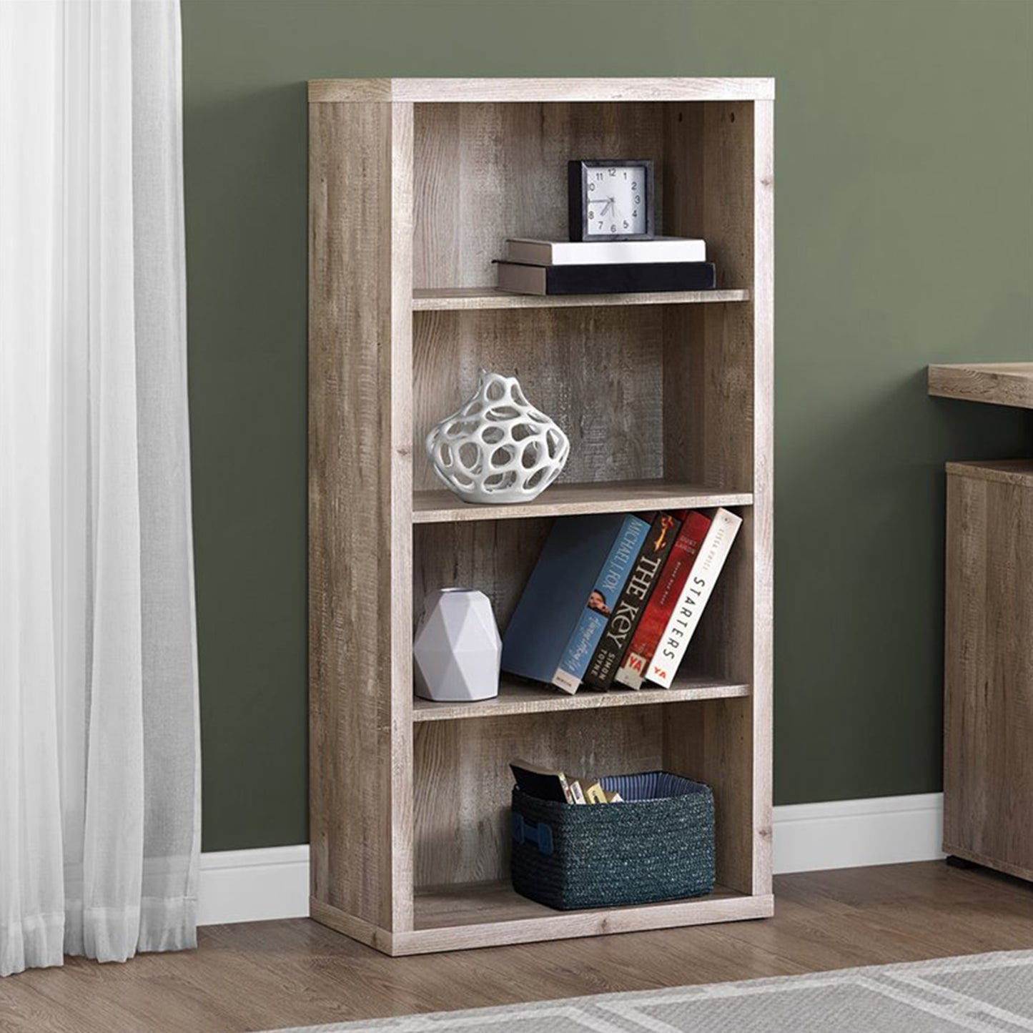 48" Brown Four Tier Standard Bookcase