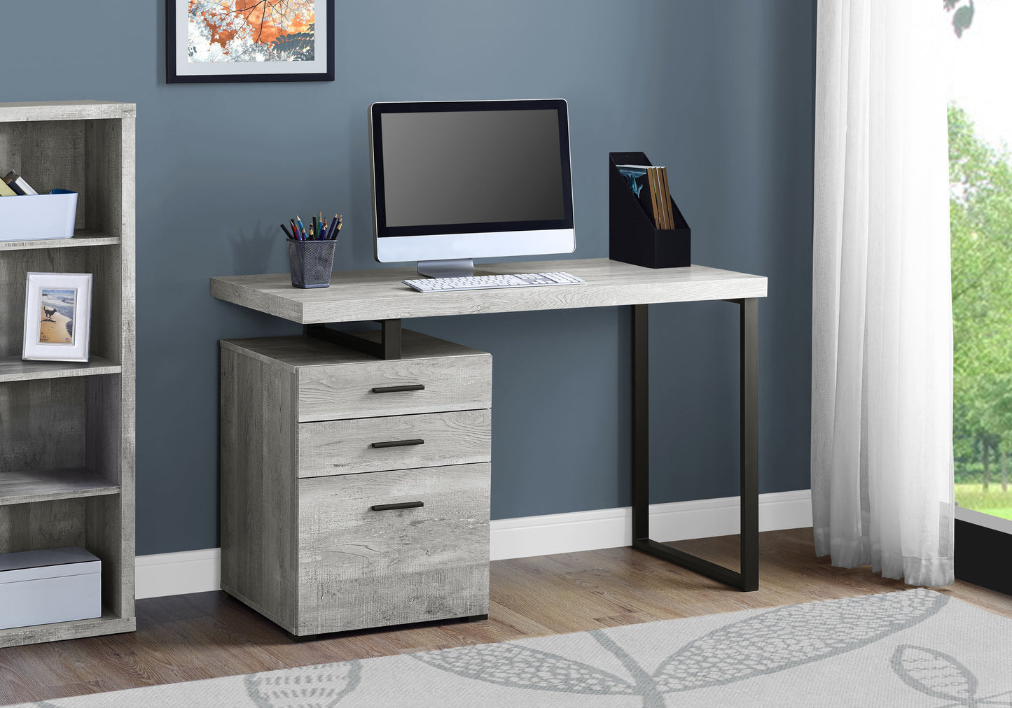 24" Brown Rectangular Computer Desk With Three Drawers